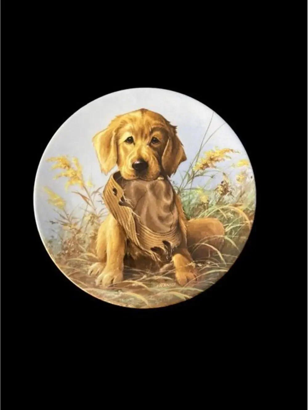 1987 Knowles Golden Retriever Puppy Collector Plate Caught in the Act